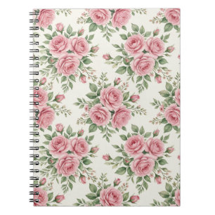 Carnet Roses à l'aquarelle rose vintage motif floral sans