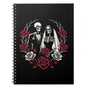 Carnet Roses blanc rouge et noir squelette Mariage couple