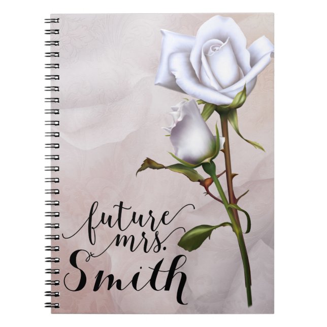 Carnet Roses blanches douces Élégant Shabby Chic Future M (Devant)