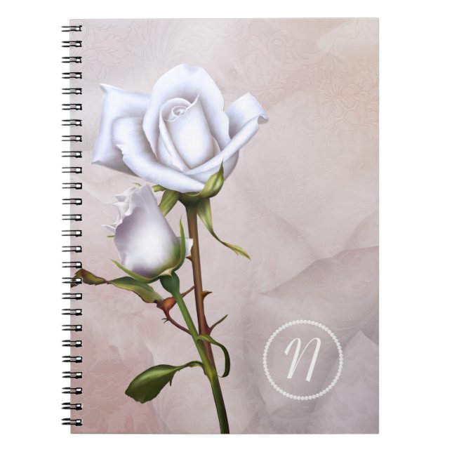 Carnet Roses Blanches Romantiques Élégantes Florales Shab (Devant)