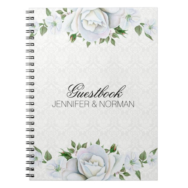 Carnet Roses blanches sur Damas blanches (Devant)