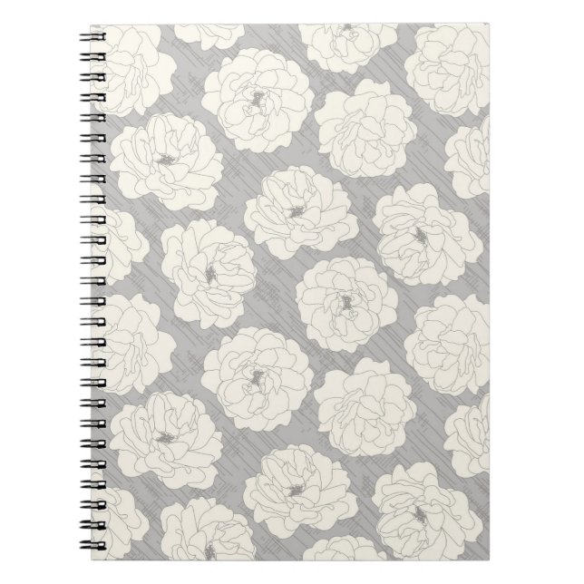 Carnet Roses blanches sur gris clair - motif sans soudure (Devant)