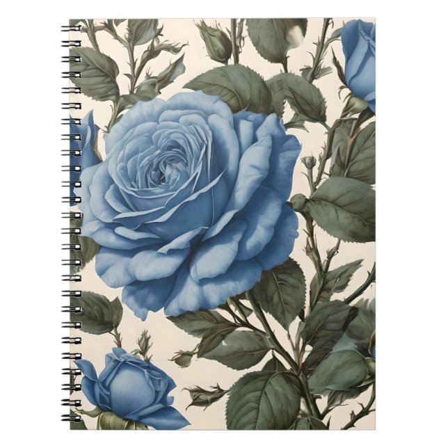 Carnet Roses Bleus Et Feuilles Verts, (Devant)