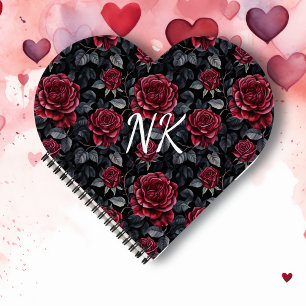 Carnet Roses de Bourgogne avec Arrière - plan noir Monogr