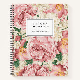 Carnet Roses de jardin vintage et Hydrangeas motif floral