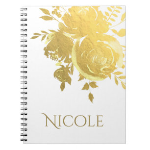Carnet Roses dorées Faux Feuille métallique Élégant Moder