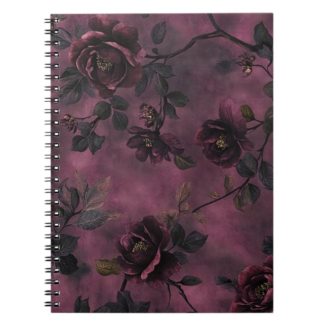 Carnet Roses élégantes. Fond rose profond.  (Devant)
