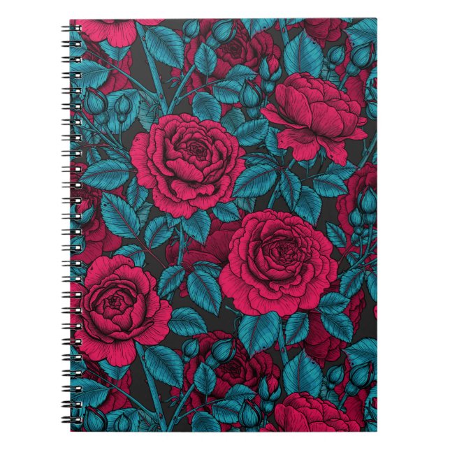 Carnet Roses en rouge et bleu (Devant)