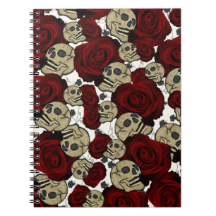Carnet Roses et crânes rouges Noir Floral Blanc gothique