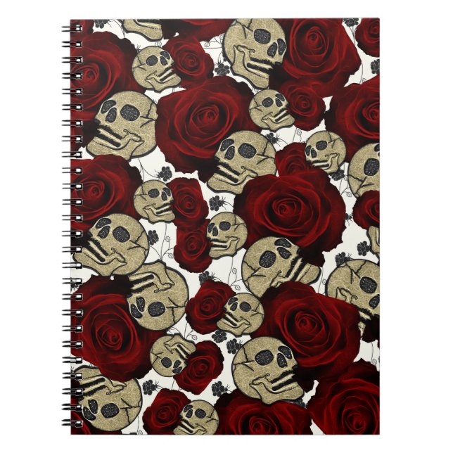 Carnet Roses et crânes rouges Noir Floral Blanc gothique (Devant)