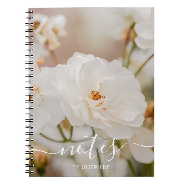 Carnet Roses Fleur Blanche Élégantes Photo Avec Nom Perso (Devant)