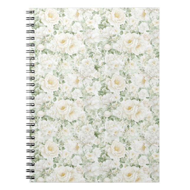 Carnet Roses Fleurales Blanches Crème Romantiques  (Devant)