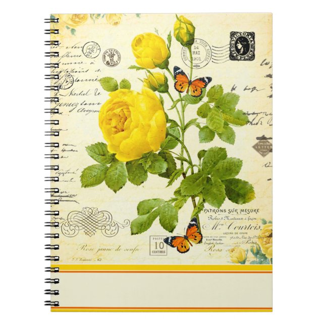 Carnet roses jaunes vintage (Devant)
