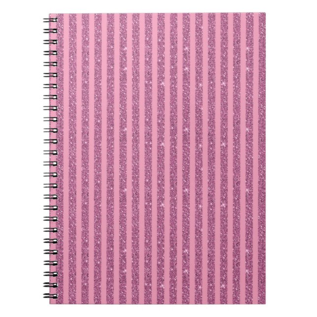 Carnet Roses Poudrés Glitter Style Rayures Verticales Élé (Devant)