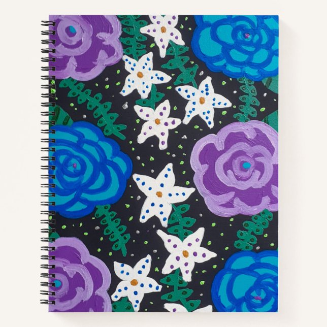 Carnet Roses pourpres et bleus  (Devant)