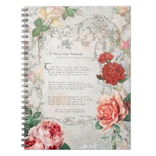 Carnet Roses romantiques, Poème et Frontière Filigree