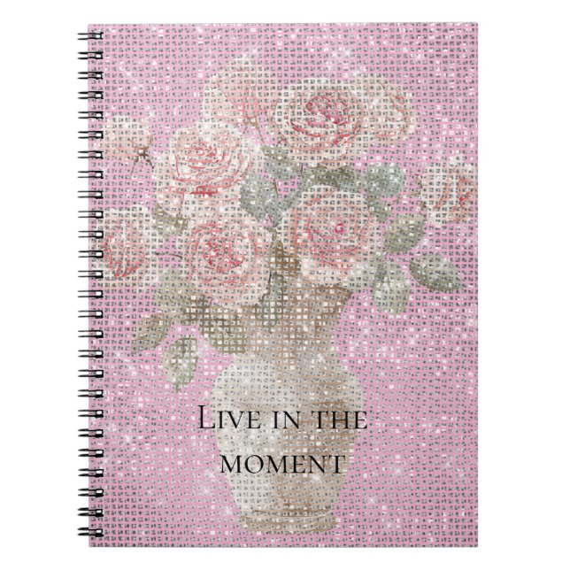 Carnet Roses Rose Pâle Floral Étincelle  (Devant)
