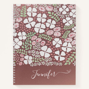 Carnet Roses roses blanches Motif Floral blanc Rose Or