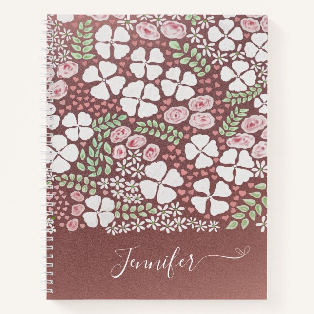 Carnet Roses roses blanches Motif Floral blanc Rose Or (Devant)