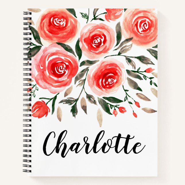Carnet Roses roses romantiques Aquarelle Florale (Devant)