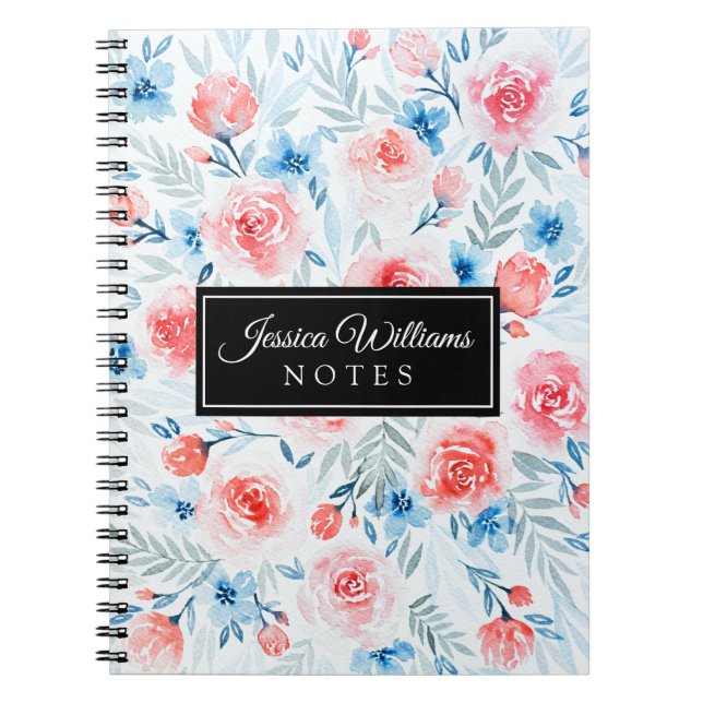 Carnet Roses Roses Roses Bleues Fleurs Aquarelle Motif Fl (Devant)