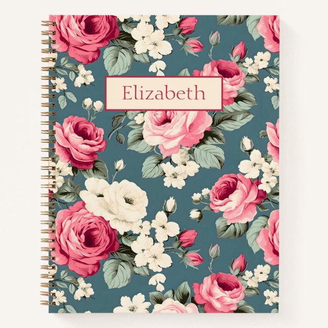 Carnet Roses Roses Roses sur Fond Bleu Profond (Devant)