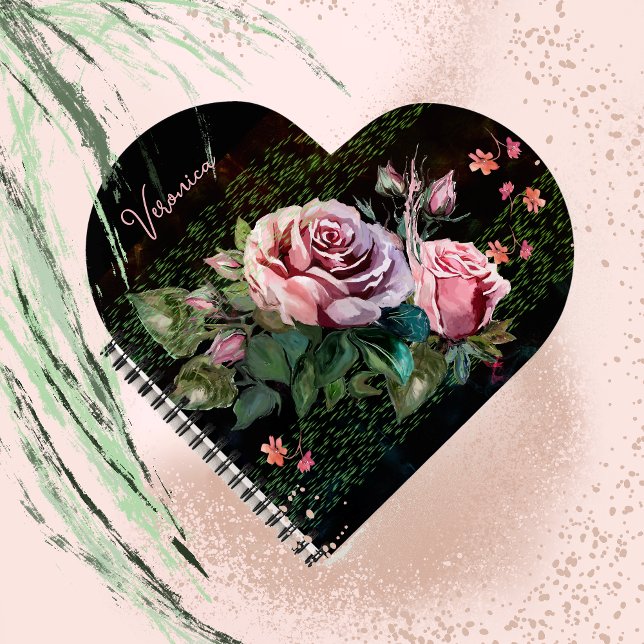 Carnet Roses roses sur noir (Pink Roses on black Notebook)