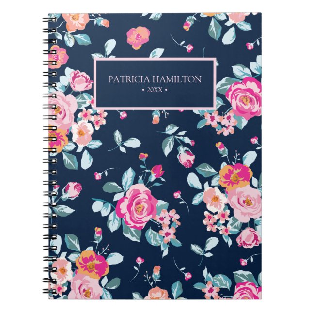 Carnet Roses roses vives Vintage motif floral (Devant)