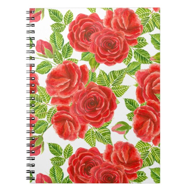Carnet Roses rouges aquarelle transparente motif (Devant)