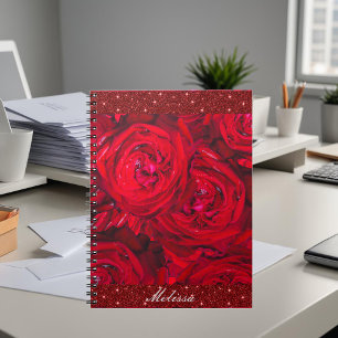 Carnet Roses rouges en fleurs avec gouttes - photographie