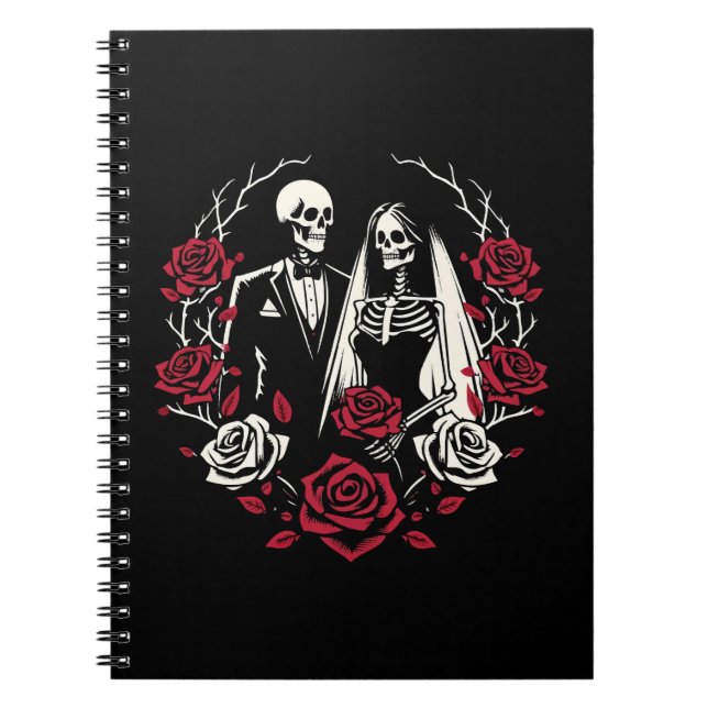 Carnet Roses rouges et noires Mariage de couple squelette (Devant)