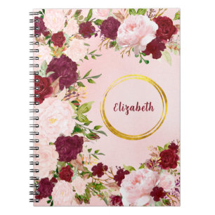 Carnet Roses rouges et roses avec cercle doré personnalis