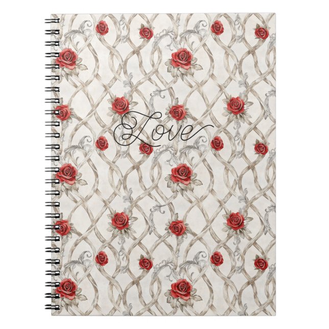 Carnet Roses Rouges Faux Bois Floral Amour (Devant)