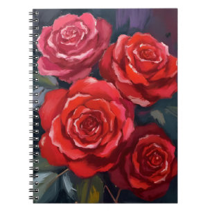 Carnet Roses rouges fleurs peintes à l'aquarelle florale