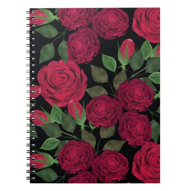 Carnet Roses rouges sur noir. (Devant)