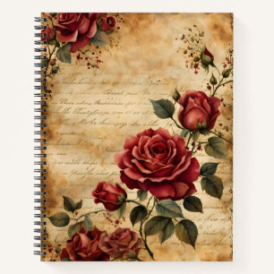 Carnet Roses rouges sur vieux parchemin