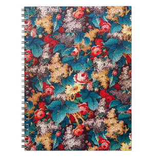 Carnet Roses rouges vintages et motif floral lilas