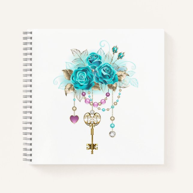Carnet Roses turquoise avec touches (Devant)