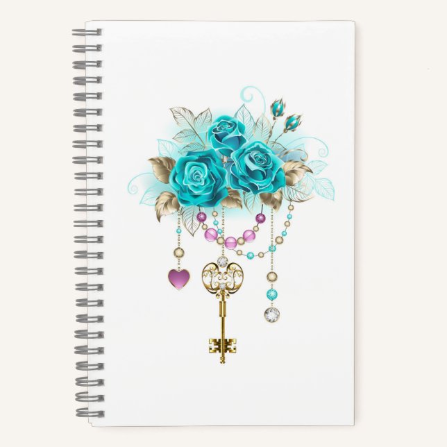 Carnet Roses turquoise avec touches (Recto)