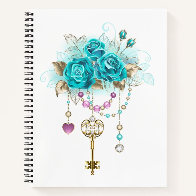 Carnet Roses turquoise avec touches (Devant)