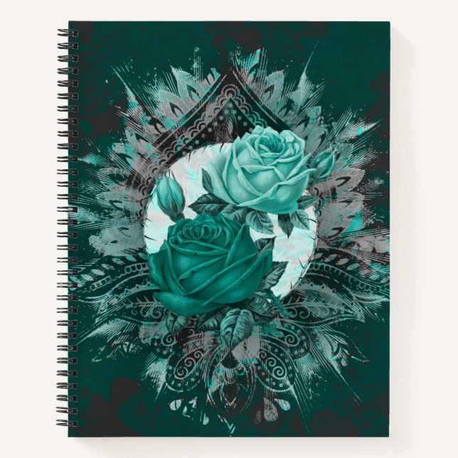 Carnet Roses Turquoises tribaux (Devant)