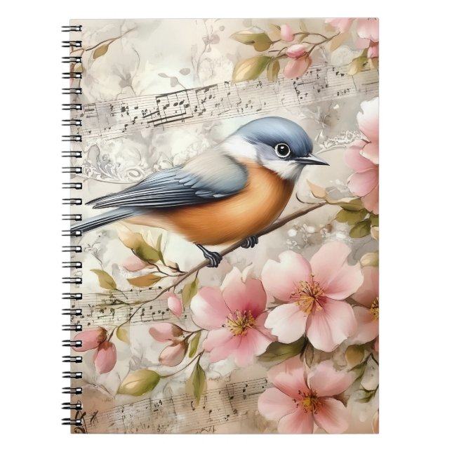 Carnet Rossignol Fleurs Roses | (Devant)