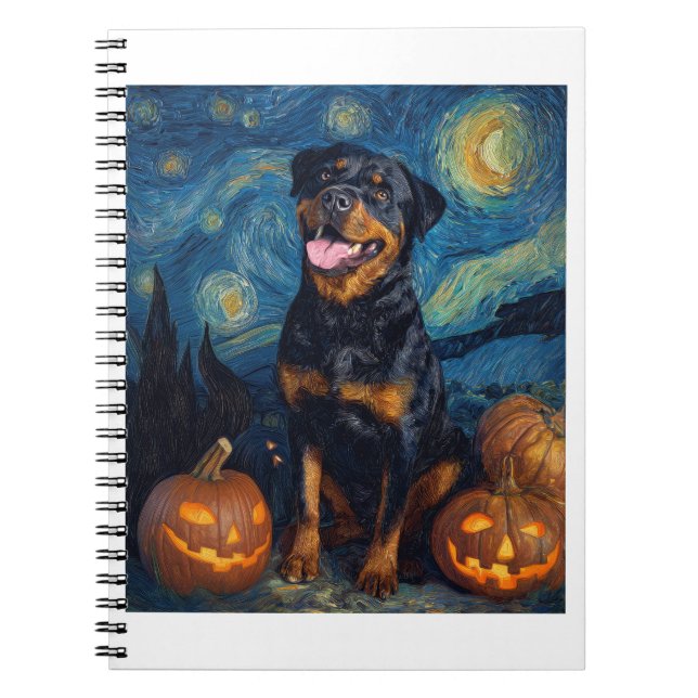 Carnet Rottweiler Chien Mignon Halloween Jack O Lanterne  (Devant)