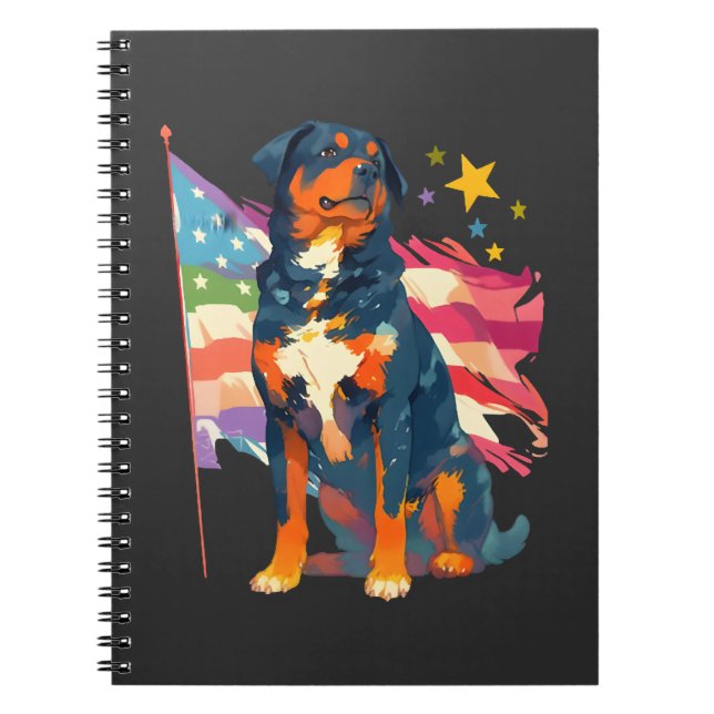 Carnet Rottweiler patriotique avec drapeau américain (Devant)