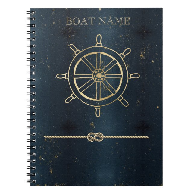 Carnet Roue de bateau en or nautique, bleu foncé (Devant)