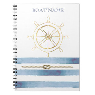 Carnet Roue nautique en or, Bleu Aquarelle