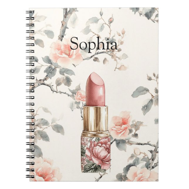 Carnet Rouge à Lèvres Floral Roses Pêche Joli (Devant)