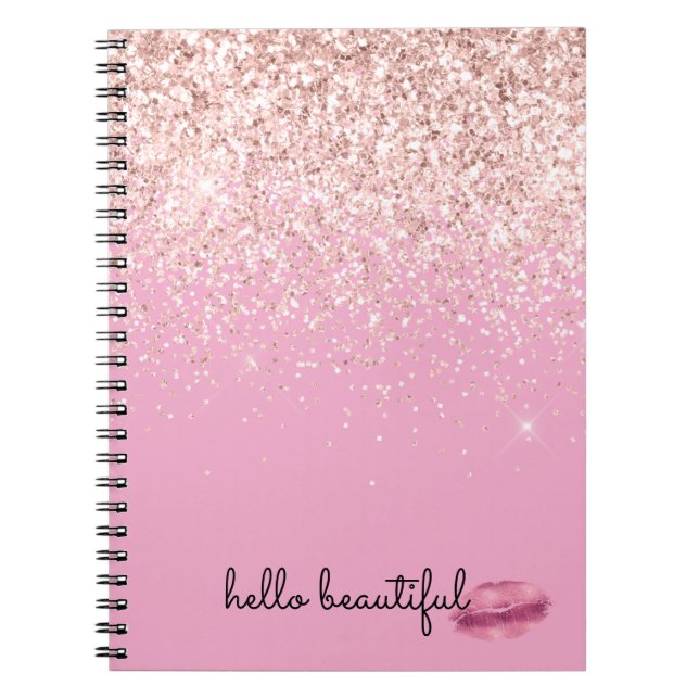 Carnet Rouge à lèvres rose pailleté (Devant)
