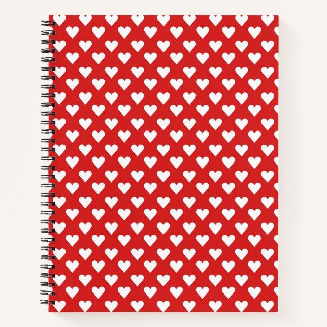 CARNET ROUGE AVEC DES LIGNES DE COEURS BLANCS (Devant)