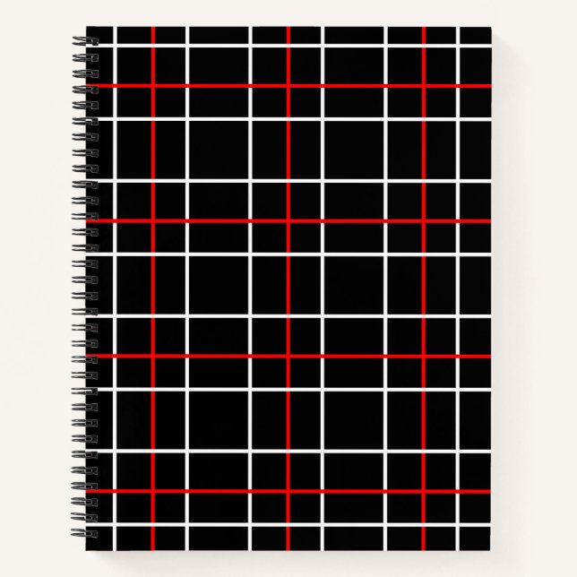 Carnet Rouge Blanc Lignes Graphiques Dessin à Carreaux No (Devant)